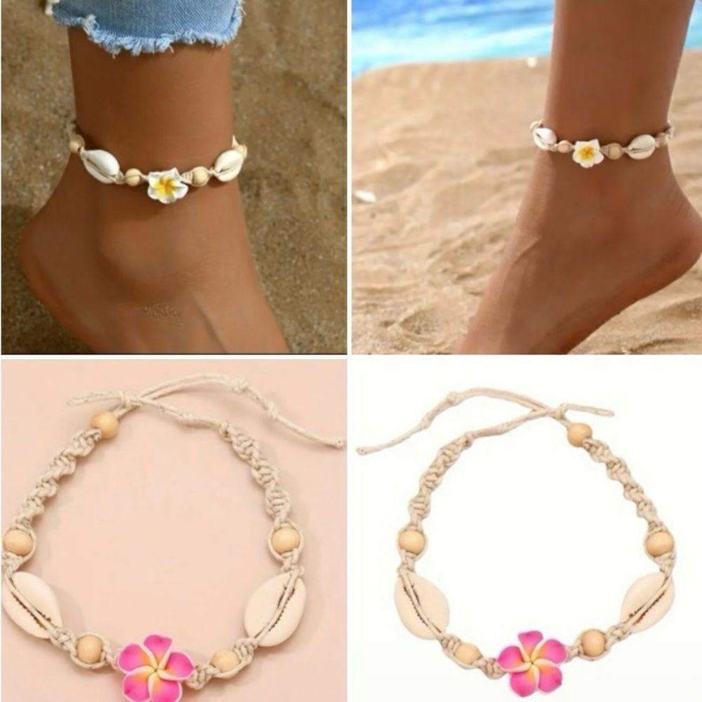 ✨🆕 🌺 Boho Flower Hand Braided Bracelet Shell Beads Ankle Bracelet✨
